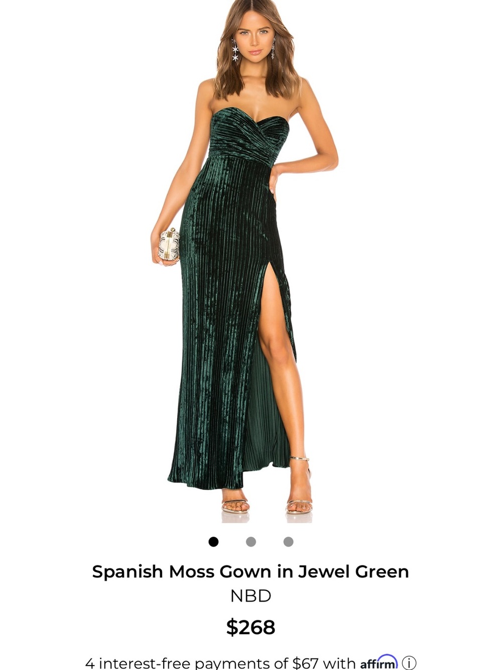 NBD Strapless Velvet Gown in Jewel Green
